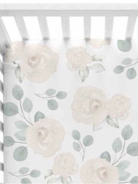 Caden Lane Eleanor Floral Crib Sheet in White, Cream & Sage